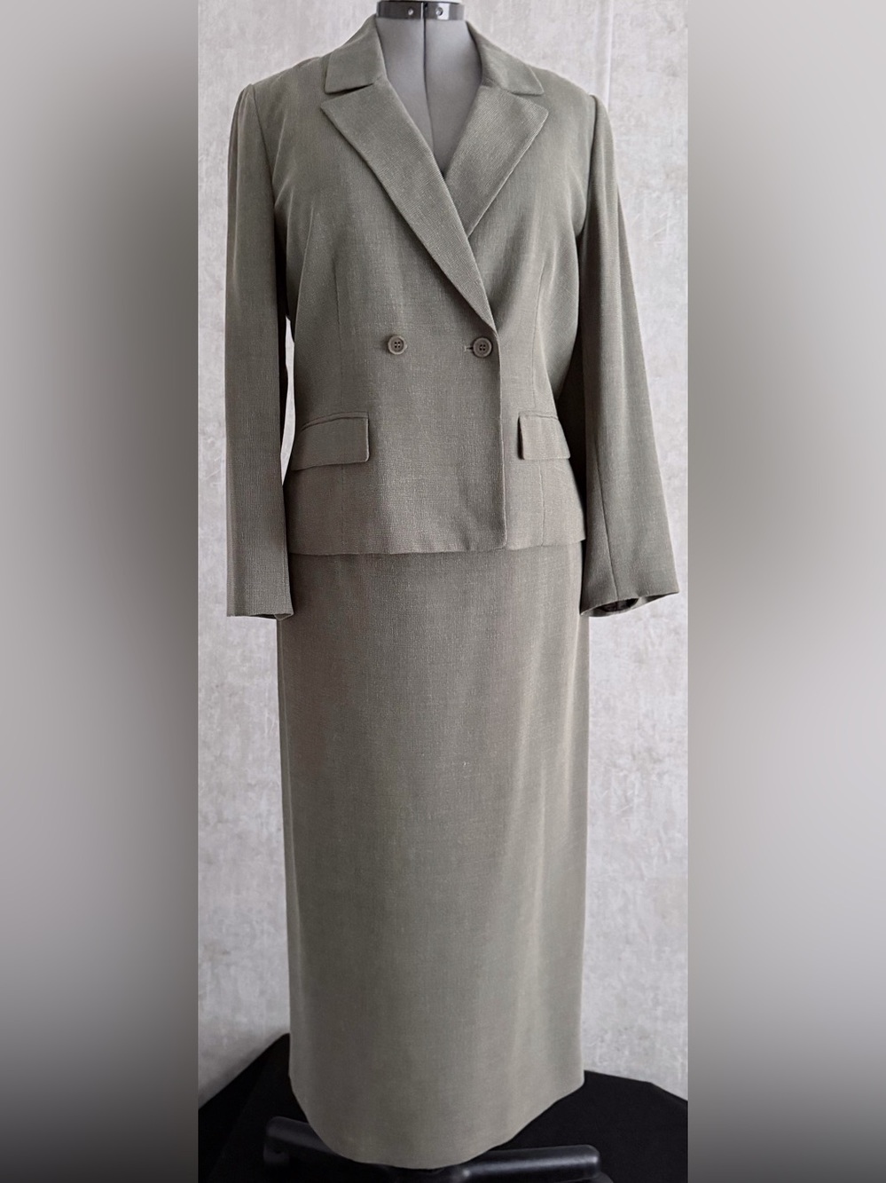 Vtg Kasper Ballister Viscose Rayon Skirt Suit Sz 12 Double Breasted Sage Green